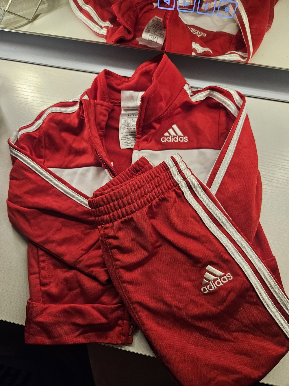 adidas Kids Red and White Track Set Sweatpants & Jacket